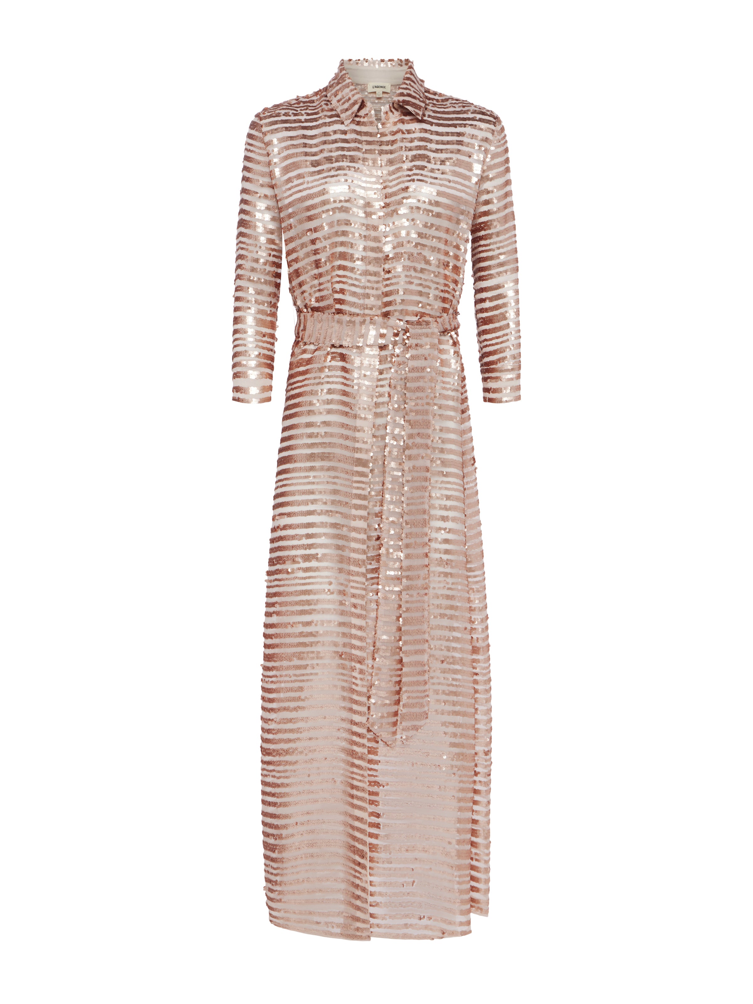 Shop L Agence Cameron Sequinned Shirt Dress In Beige Sequin