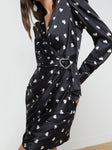 Puff Sleeves Sleeves General Print Jeweled Faux Wrap Dress