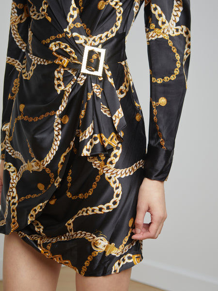 Puff Sleeves Sleeves Jeweled Faux Wrap General Print Dress