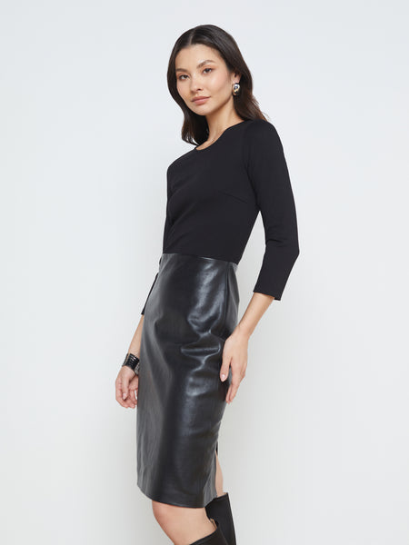 Pencil-Skirt 3/4 Sleeves Slit Crew Neck Dress