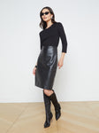 Slit Pencil-Skirt Crew Neck 3/4 Sleeves Dress