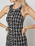 Sexy Button Front Button Closure Plaid Print Tweed Dress