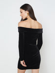 Off the Shoulder Pocketed Velvet Dress