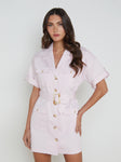 Belted Pocketed Pleated Elasticized Waistline Shirt Dress