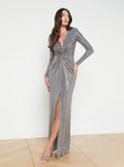Tall Plunging Neck Slit Sequined Metallic Dress