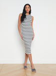 Fitted Racerback Striped Print Sleeveless Midi Dress