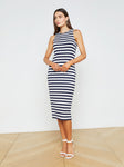 Striped Print Sleeveless Racerback Fitted Midi Dress