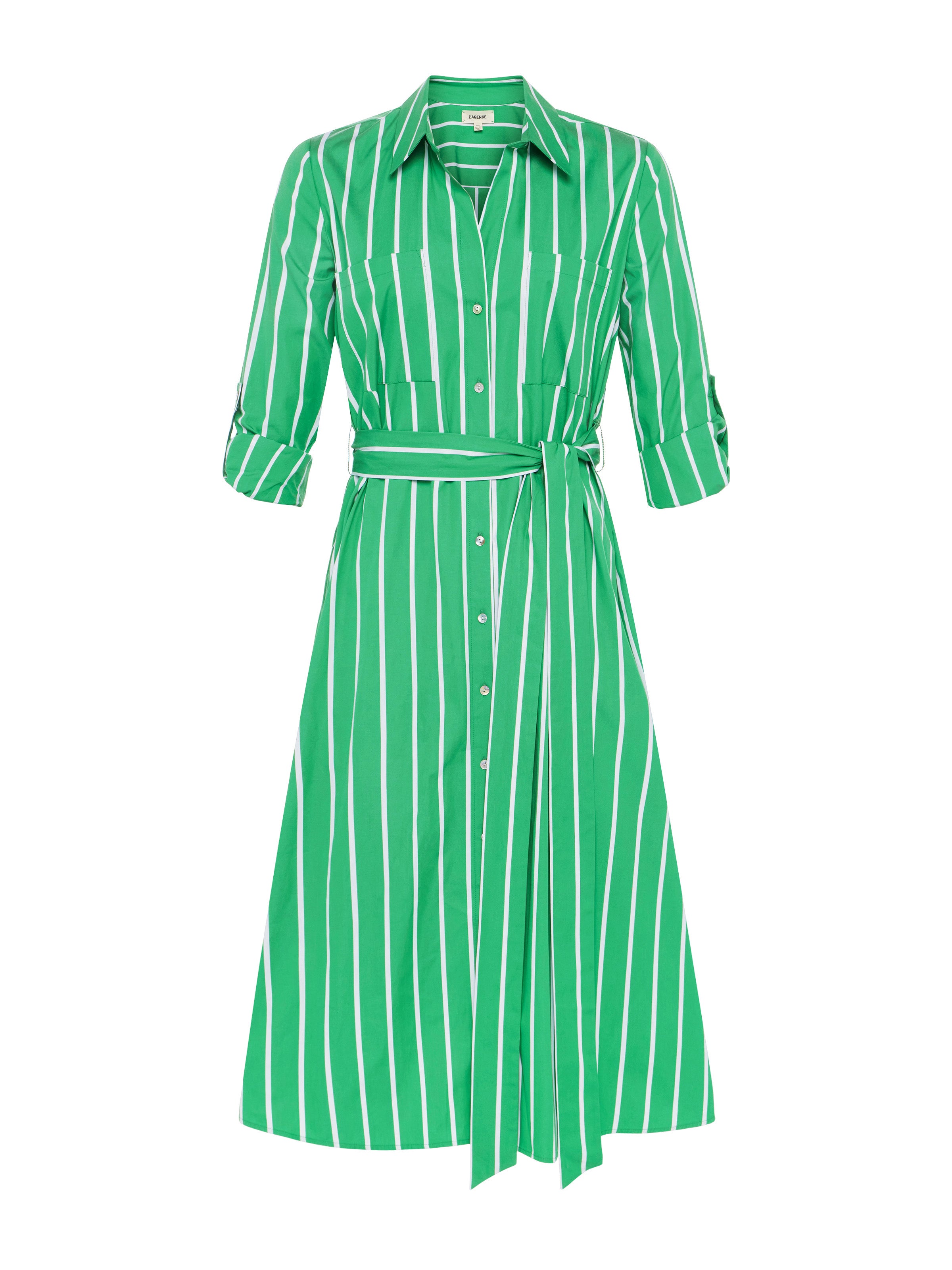 Shop L Agence Jubliee Striped Shirt Dress In Fern/white Stripe