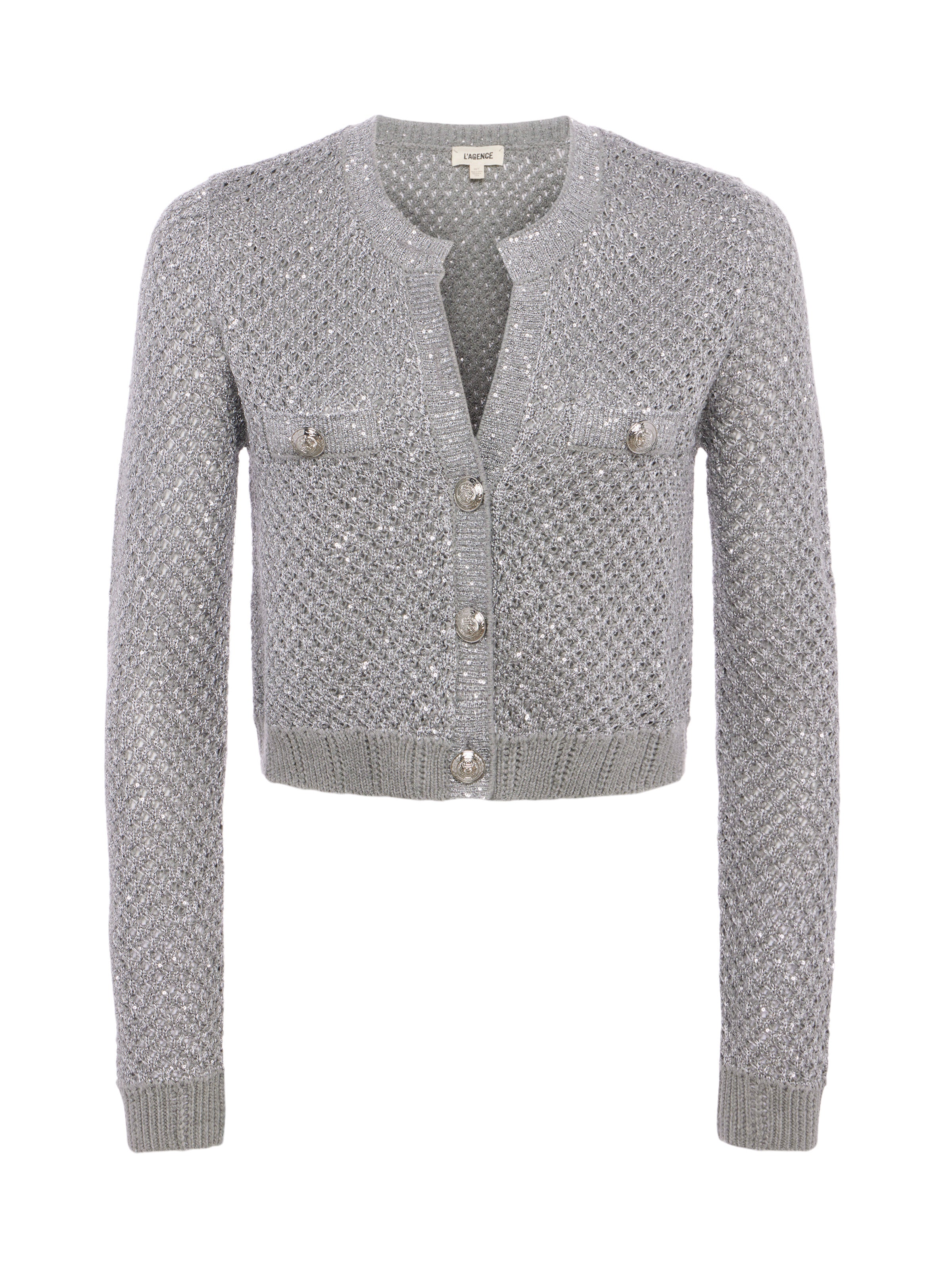 Shop L Agence Blanca Sequinned Cardigan In Silver
