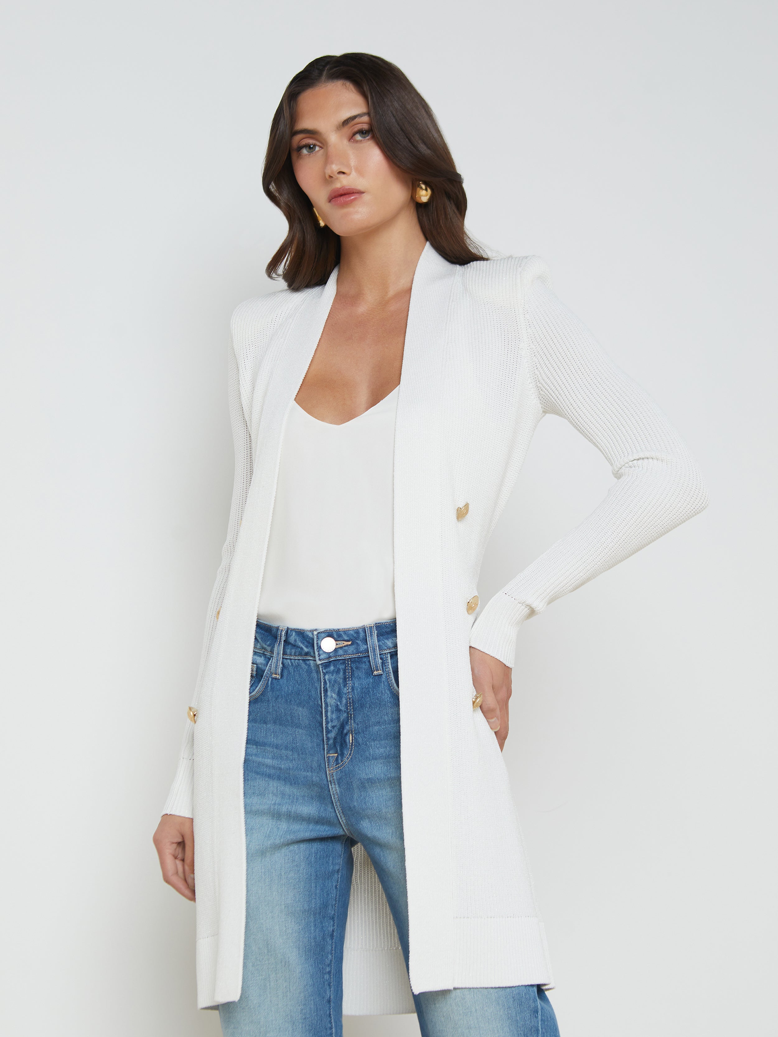 Shop L Agence Noe Double-breasted Cardigan In White