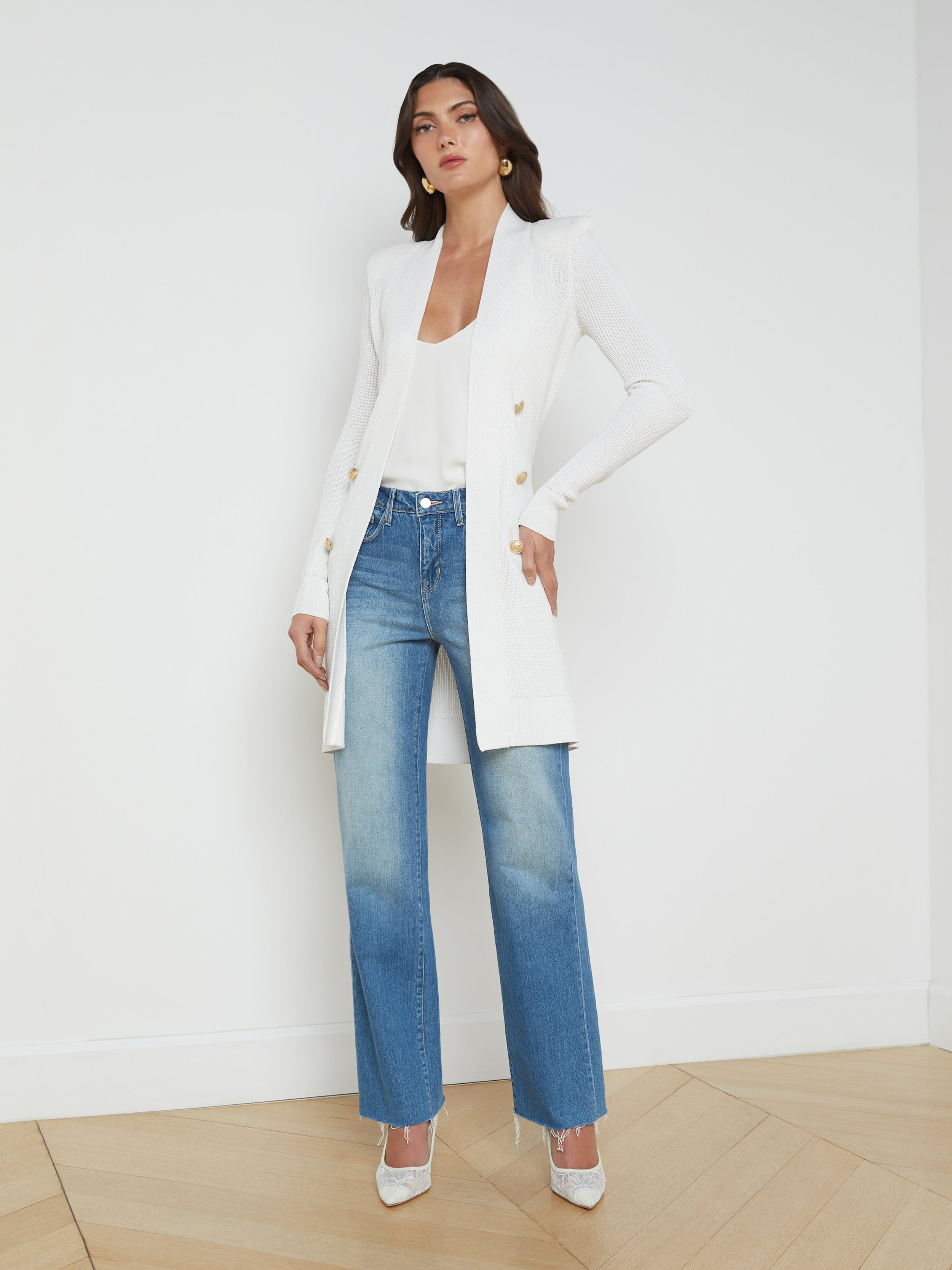 Shop L Agence Noe Double-breasted Cardigan In White