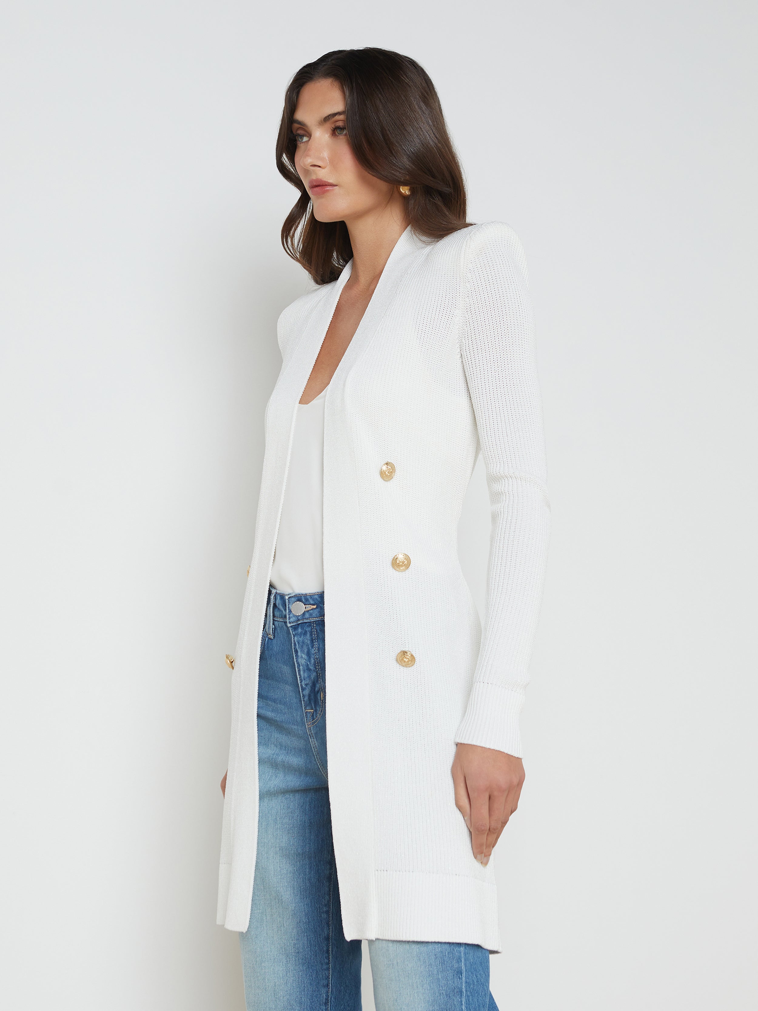 Shop L Agence Noe Double-breasted Cardigan In White