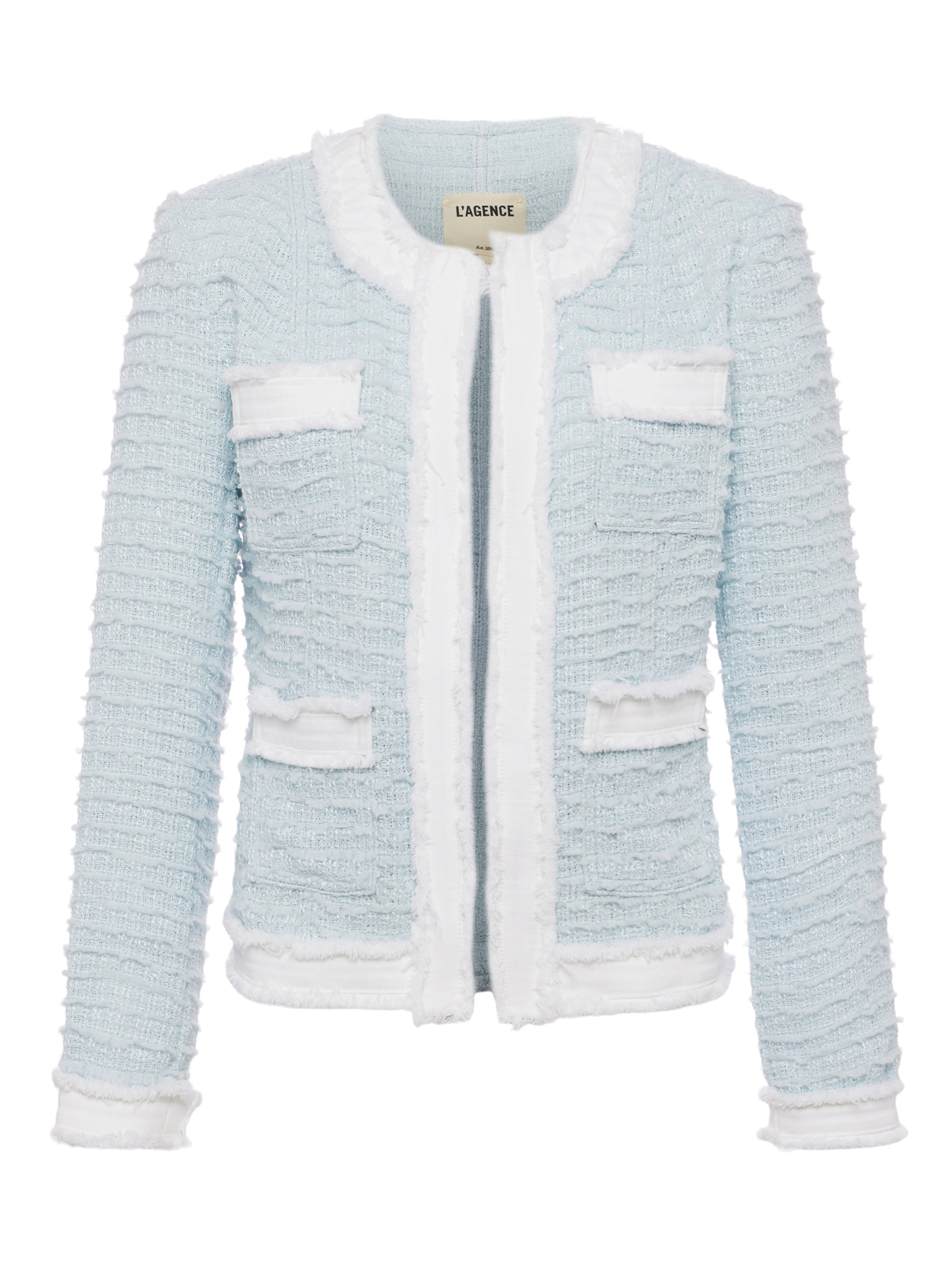 Shop L Agence Agnes Tweed Denim Jacket In Ice Water/blanc