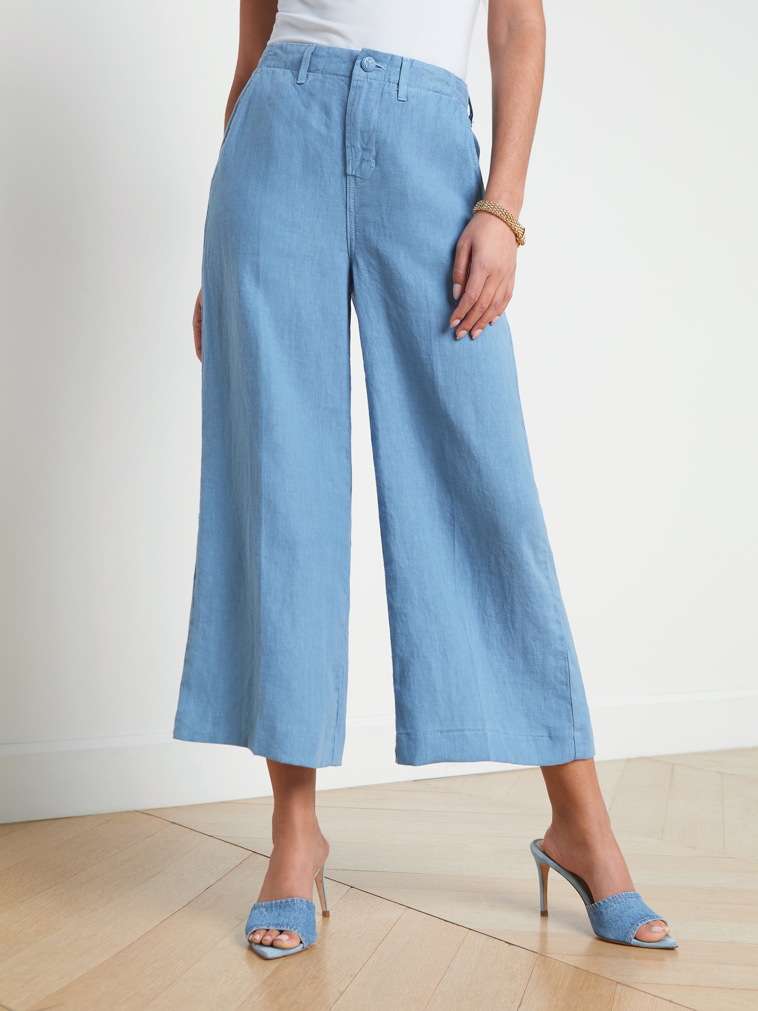 Shop L Agence Henderson Linen Cropped Pant In Blue Mist