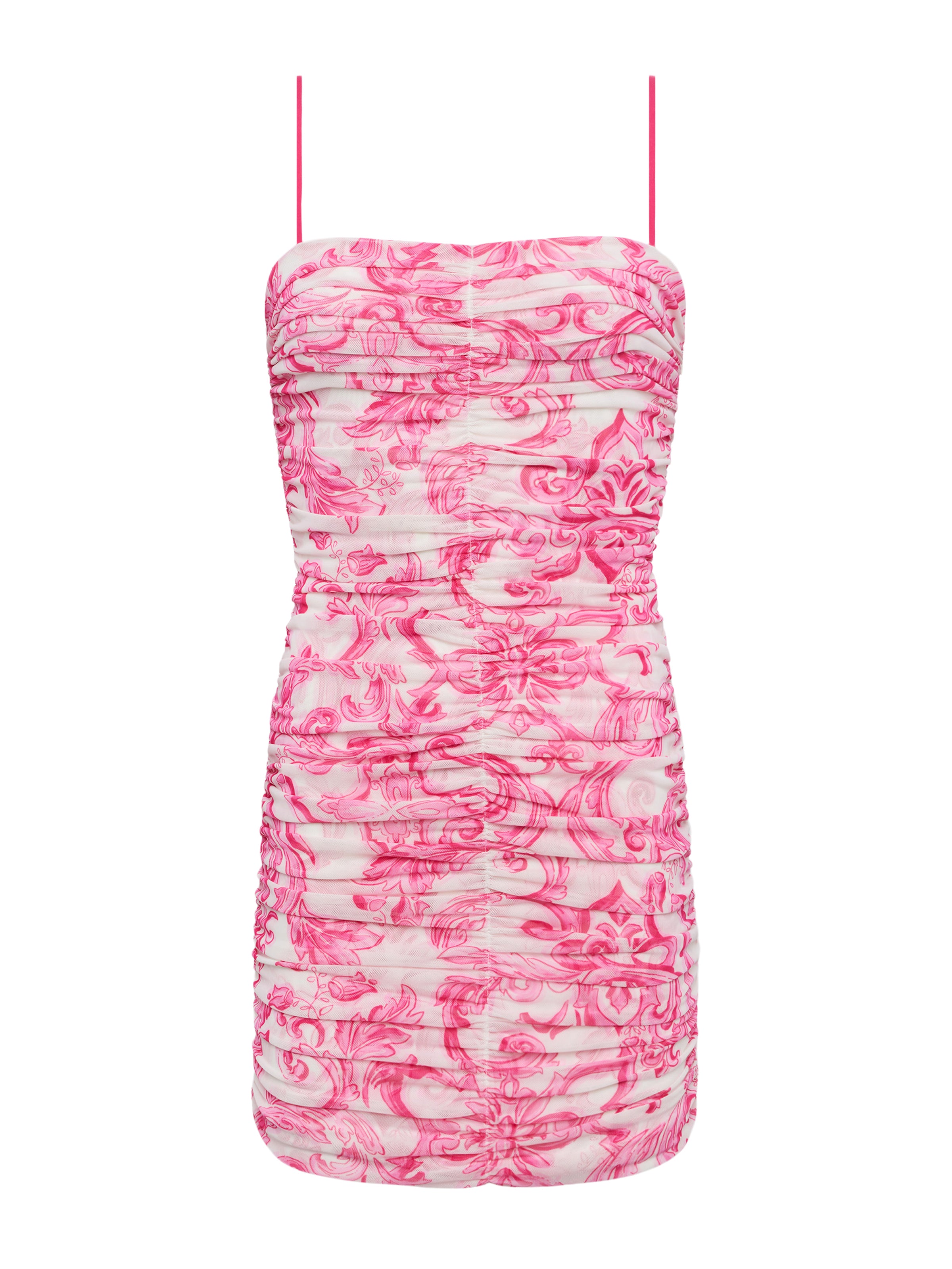 Shop L Agence Karly Ruched Dress In White/pink Mediterranean Tile