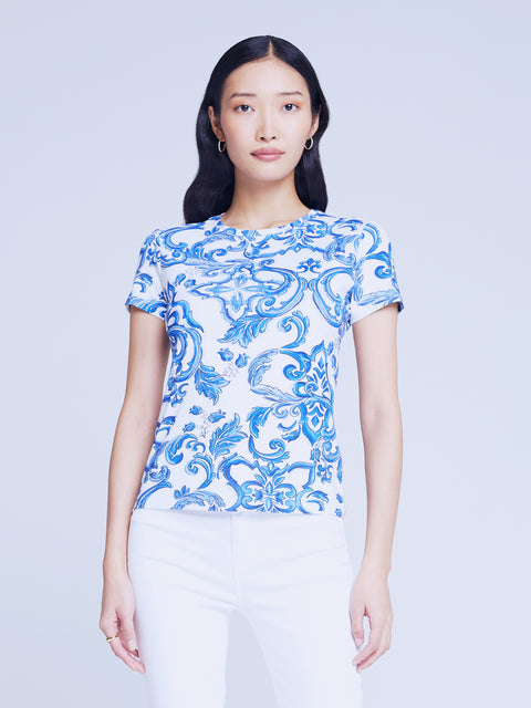 NWT- L’Agence Jane Floral-Print Silk Camisole Tank Top, Camel/Blush - Medium