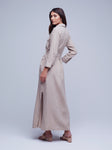 Tie Waist Waistline Button Front Belted Pocketed Gathered Slit Back Yoke Linen Shirt Maxi Dress