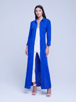 Gathered Slit Pocketed Button Front Belted Back Yoke Linen Tie Waist Waistline Shirt Maxi Dress