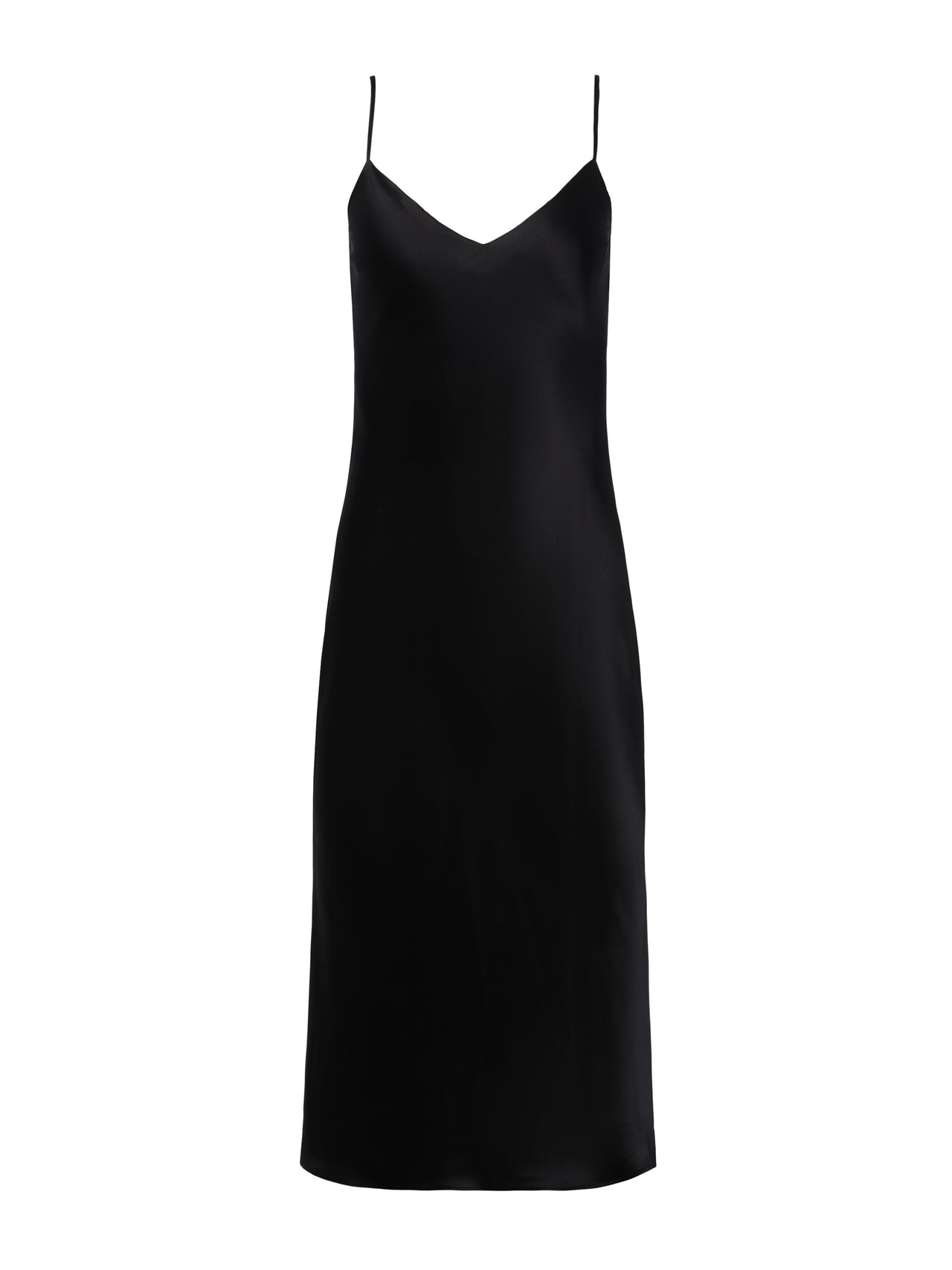 L'AGENCE Jodie V-Neck Silk Slip Dress in Black Charmeuse