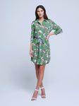 3/4 Sleeves Collared Button Front Gathered Belted Back Yoke Tie Waist Waistline Paisley Print Shirt Dress