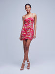 General Print Spaghetti Strap Satin Short Ruched Mesh Hidden Side Zipper Bodycon Dress