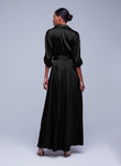 Tie Waist Waistline Belted Gathered Pocketed Button Front Long Sleeves Shirt Maxi Dress