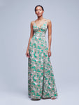 Sexy A-line Paisley Print Pleated Hidden Back Zipper Cutout Spaghetti Strap Maxi Dress