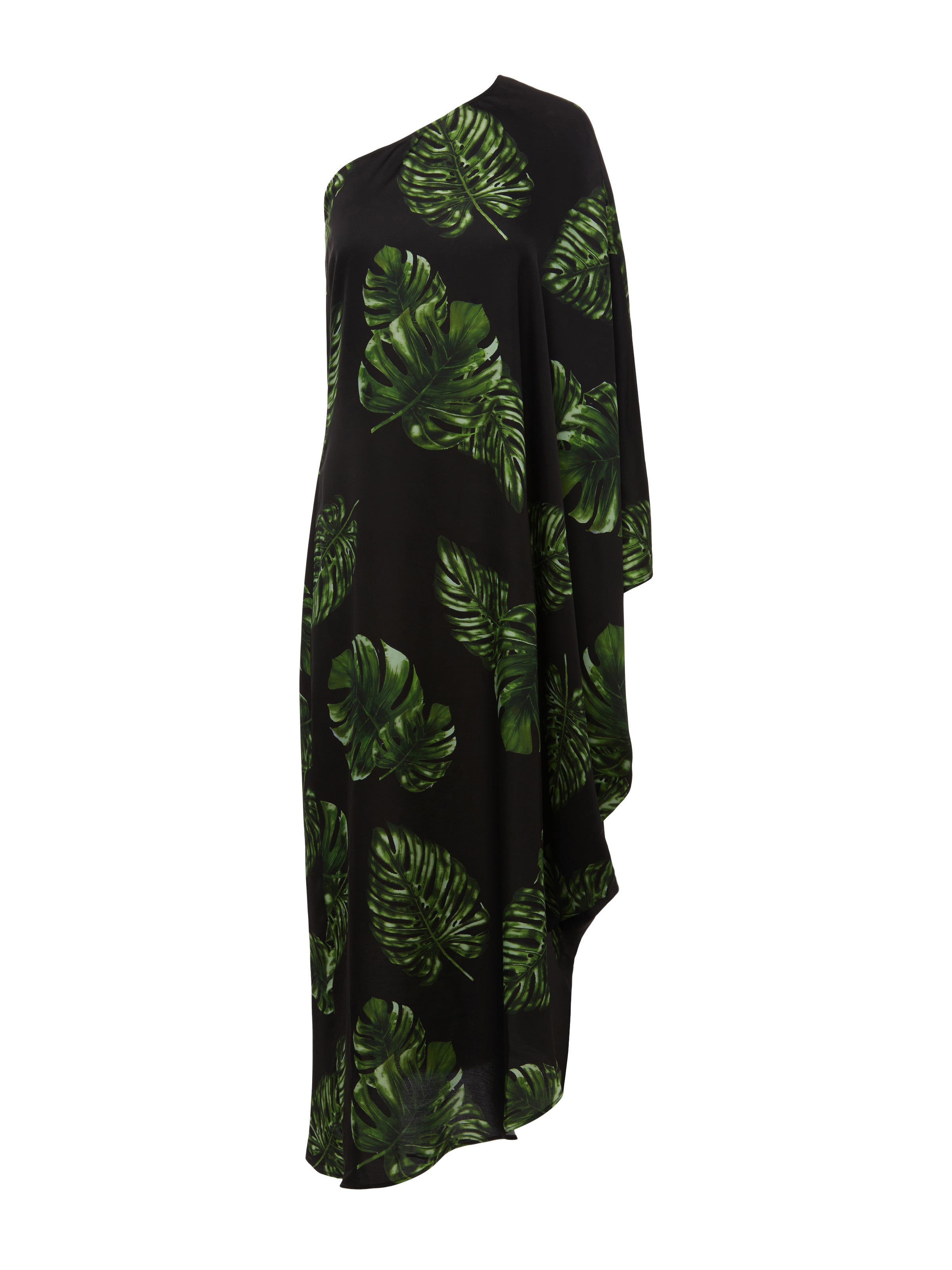 L'AGENCE Selena Dress In Black/Tropical Green Multi Large Palm