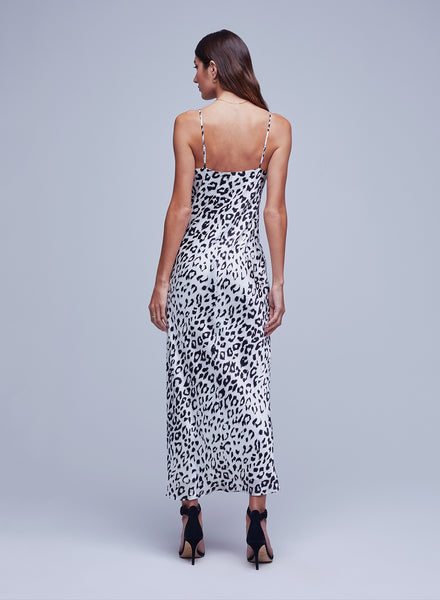 Sexy V-neck Fall Animal Cheetah Print Silk Spaghetti Strap Slip Dress