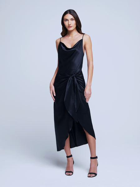 Cowl Neck Wrap Asymmetric Fall Spaghetti Strap Slip Dress