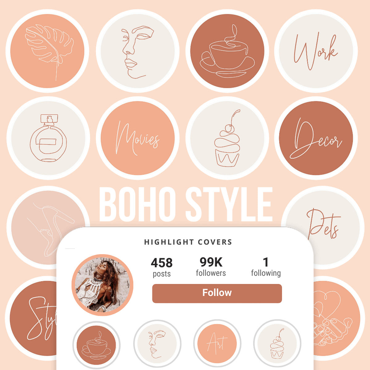 Buy 40 Line Art Instagram Highlight Cover Icons Boho Highlight