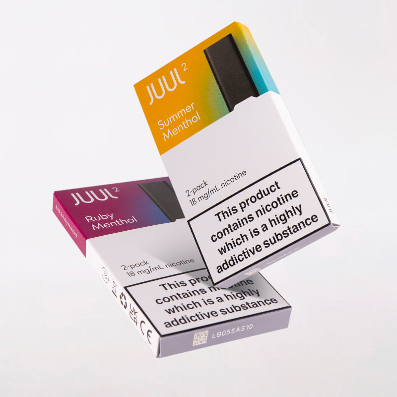 Image of the JUUL2 Pods in box - Ruby Menthol and Summer Menthol Flavours