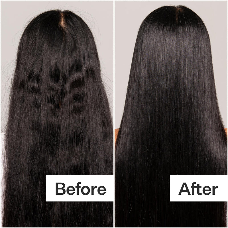 Before/After of hair when using Act+Acre 5% Argan Repair Hair Oil