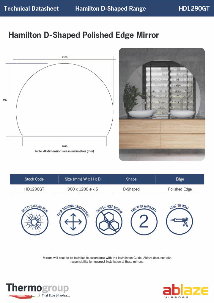 Thermogroup Ablaze Church Shape Polished Edge Mirror Glue-to-Wall AC5080GT