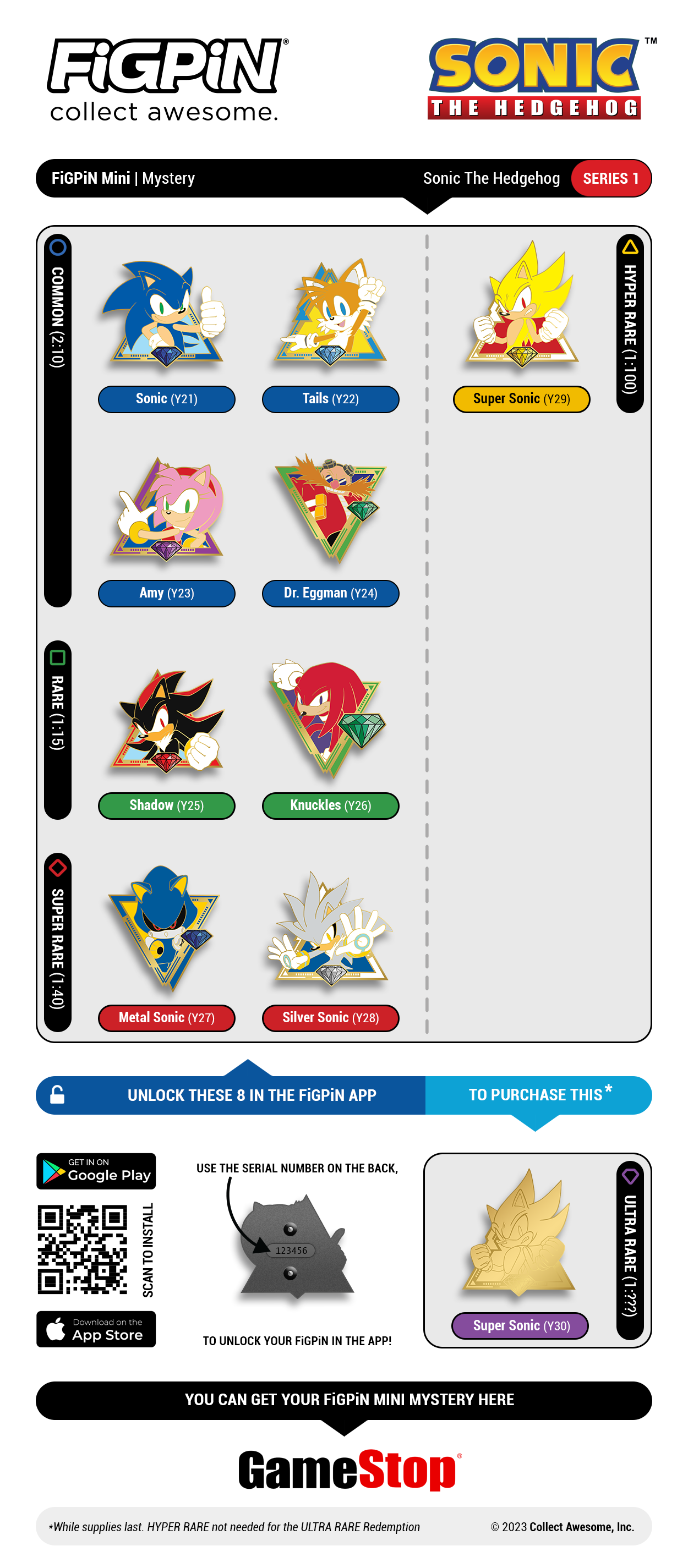 Collector guide of the Sonic the Hedgehog Series 01 FiGPiN Mystery Mini