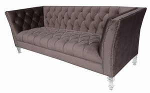 BERLIN 3 SEAT SOFA - MUSHROOM VELVET W/ACRYLIC LEG