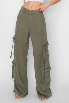 Wide Leg Cargo Pants- Olive