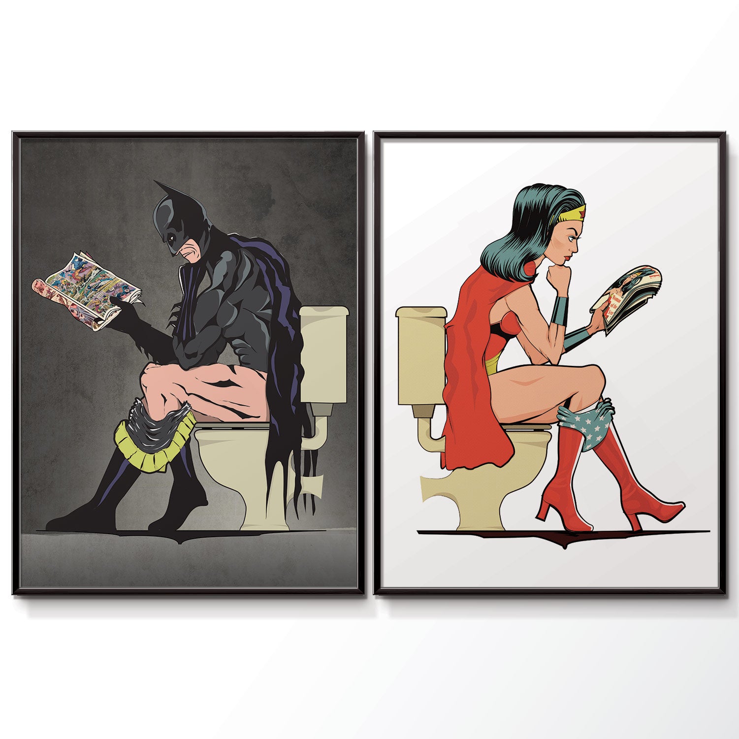 Batman Wonder Woman Bathroom Poster Set Wyatt9 Com