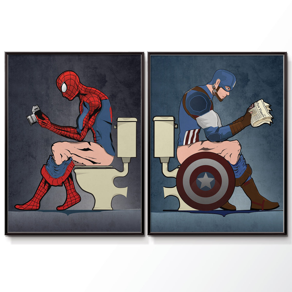 Spiderman & Captain America Bathroom Poster Print Set – 