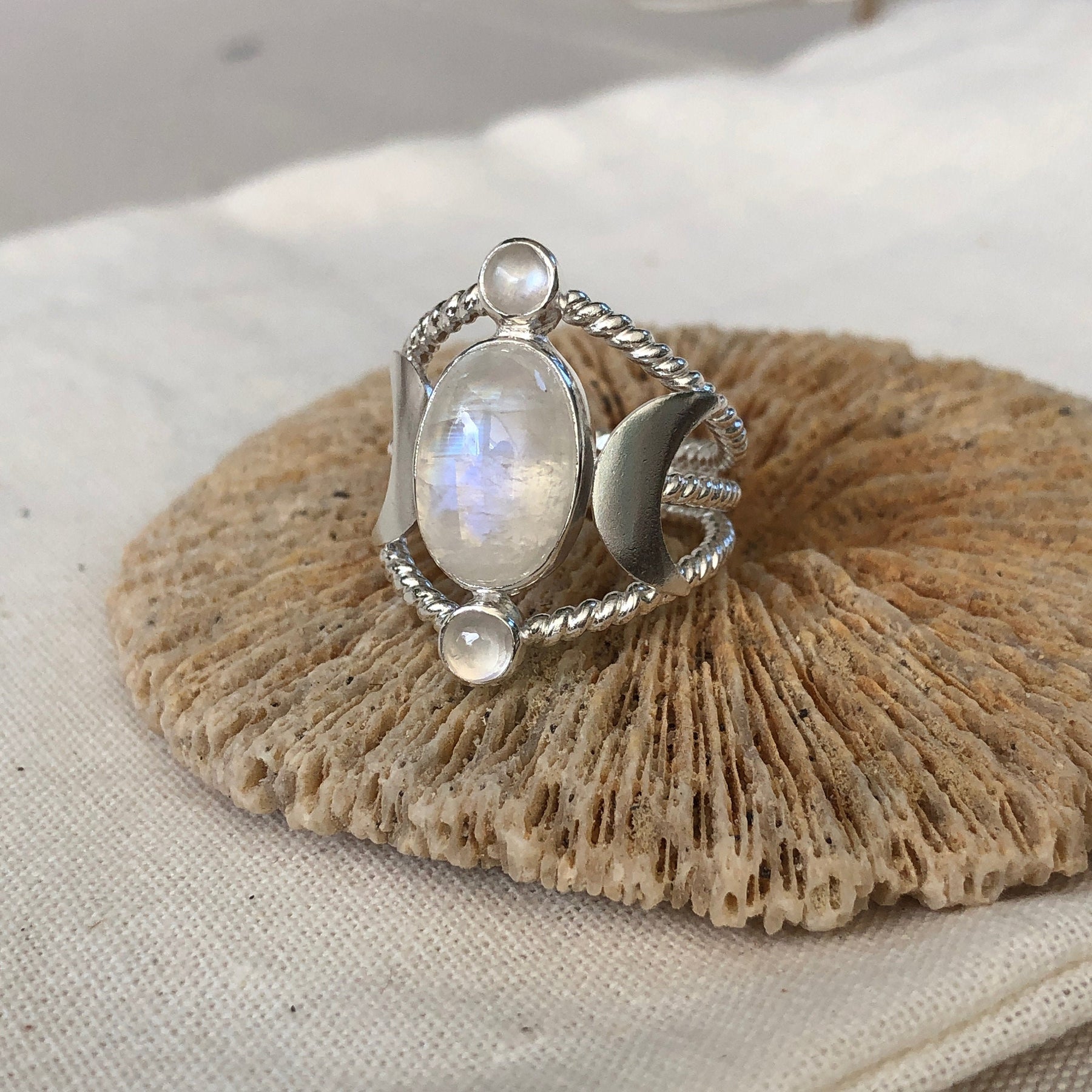 Rainbow Moonstone Ring, .925 Silver, Sterling Ring, June Birthstone 