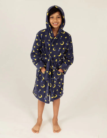 A display of Leveret robes and bathrobes, highlighting their diverse designs and patterns suitable for boys