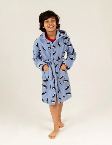 a boy in a Leveret bathrobe, highlighting its practical use