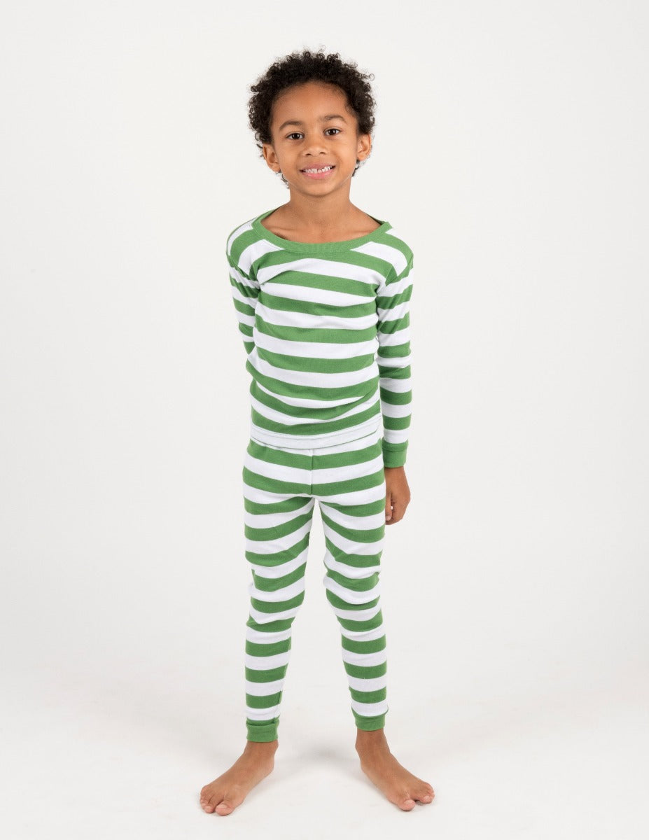 Leveret Women's Green & White Stripes Pajamas – Leveret Clothing