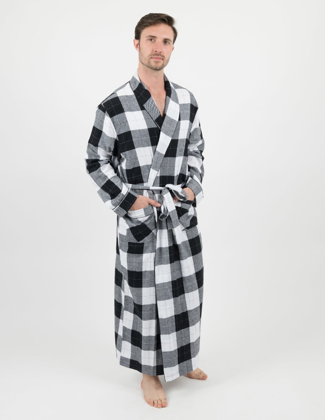 Mens Black & Green Plaid Flannel Pajamas