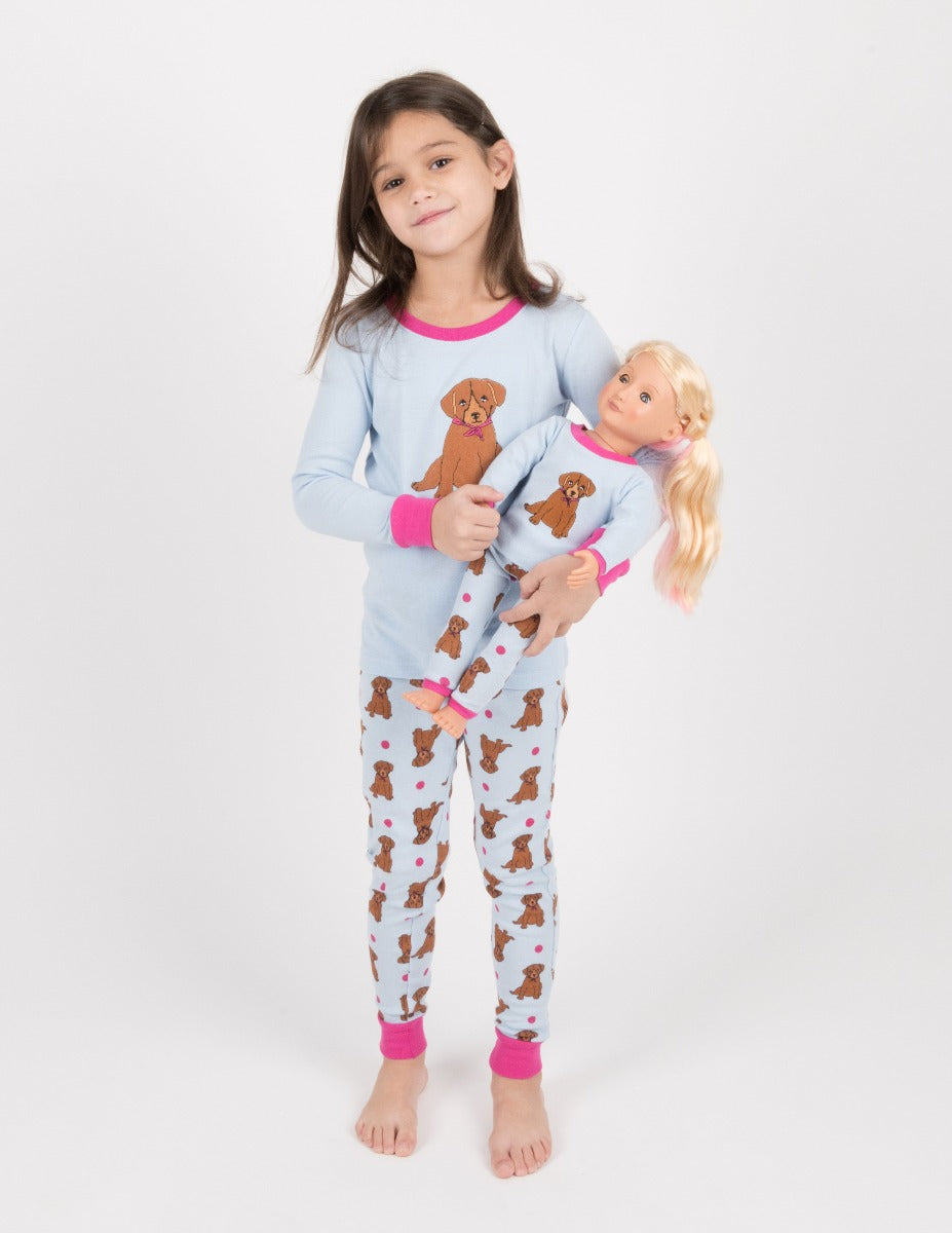 girl and doll matching pajamas