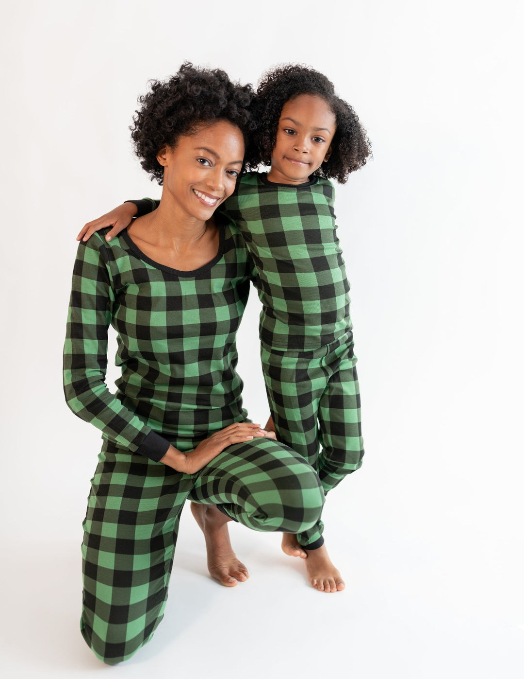 KLL Buffalo Plaid Green Black Pajamas for Women Set Silk Soft
