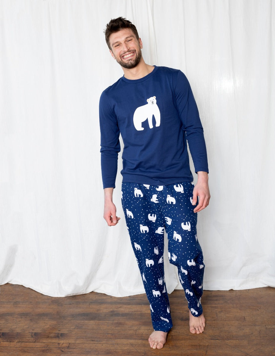 NWT Leveret Navy Blue With White Polar Bears Fleece Pajama Bottoms Size 10  Years