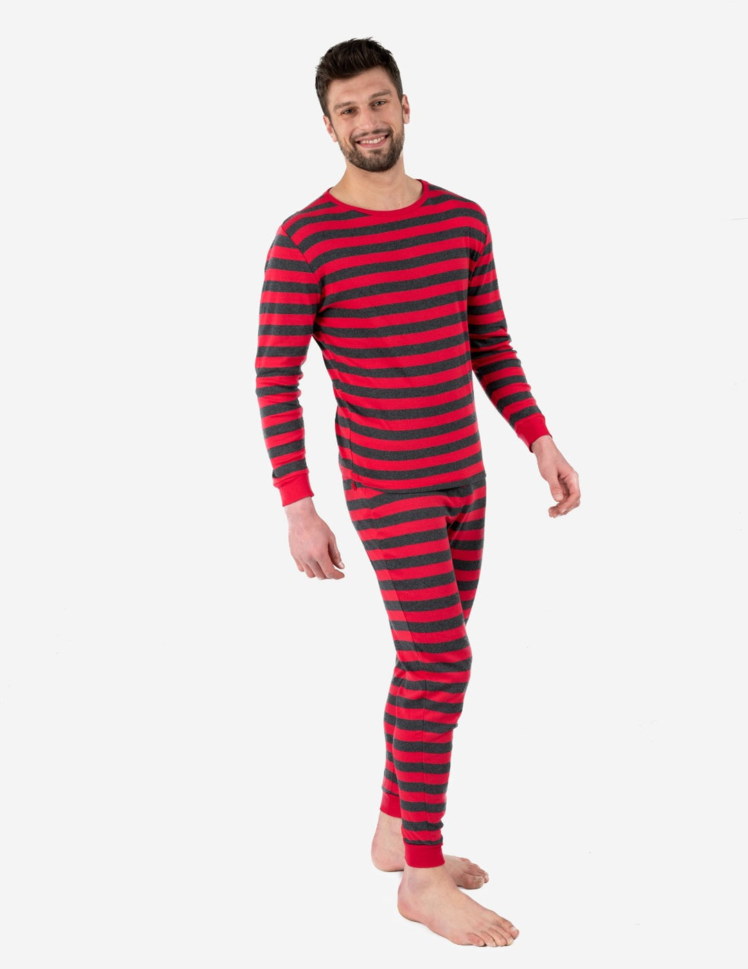 Men's Long-Sleeve Striped Pajamas - Charcoal SML in Men's Cotton