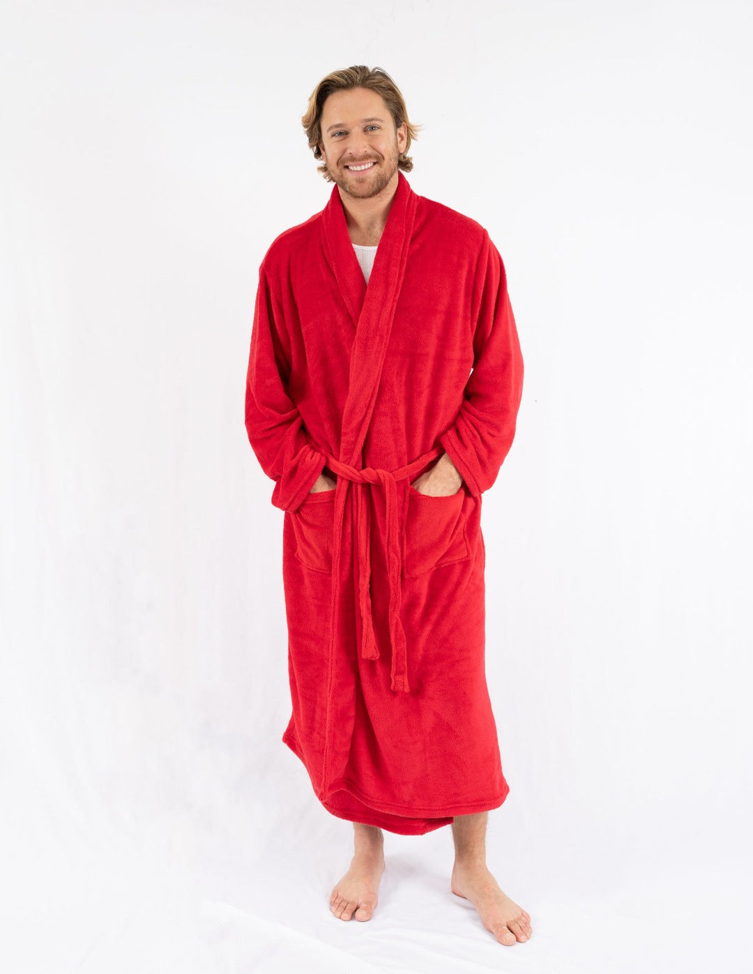 Leveret Men's Red & Black Plaid Fleece Robe – Leveret Clothing
