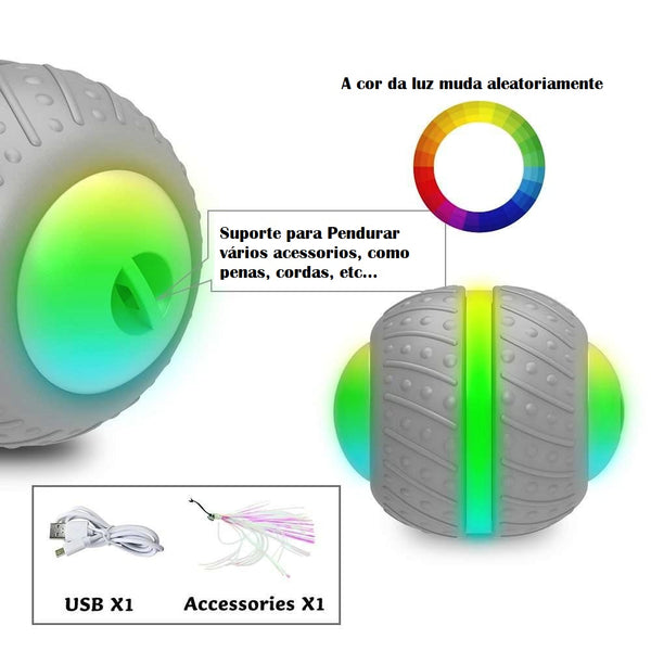 Bola Inteligente Interativa 360 graus Automatica Pet Ball USB Recarregável